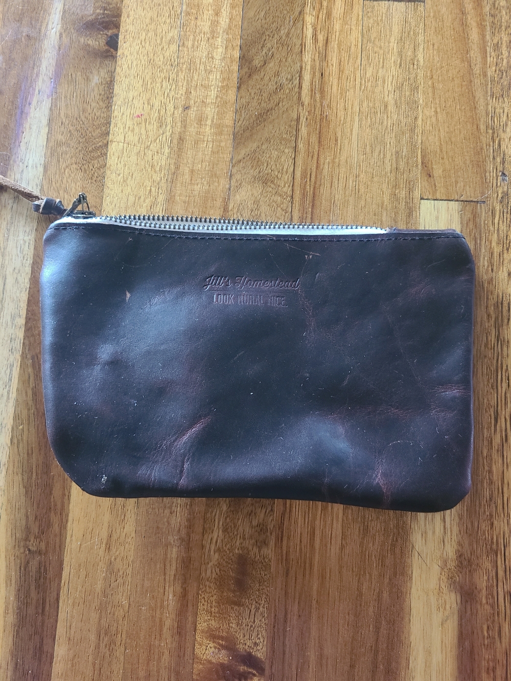 Handcrafted Leather Zip Wristlet Clutch in Dark Brown